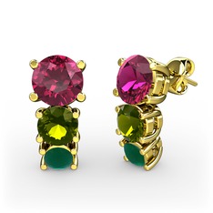 Scala Küpe - Rodolit garnet, peridot ve kök zümrüt 18 ayar altın küpe #4rjtif