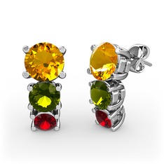 Sitrin, peridot ve garnet 925 ayar gümüş küpe