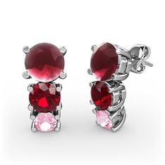 Scala Küpe - Kök yakut, garnet ve pembe kuvars 8 ayar beyaz altın küpe #4x0x5q