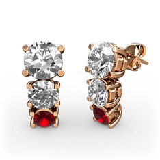 Beyaz zirkon, pırlanta ve garnet 18 ayar rose altın küpe (0.48 karat)