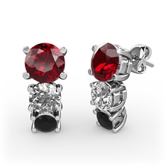 Scala Küpe - Garnet, pırlanta ve siyah zirkon 8 ayar beyaz altın küpe (0.48 karat) #5a0wks