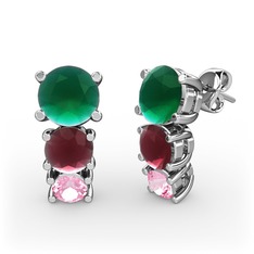 Scala Küpe - Kök zümrüt, kök yakut ve pembe kuvars 18 ayar beyaz altın küpe #5nwj6t