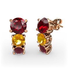 Scala Küpe - Garnet, sitrin ve kök yakut 18 ayar rose altın küpe #5qk4wc
