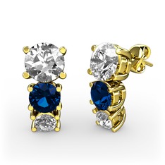 Swarovski, lab safir ve pırlanta 8 ayar altın küpe (0.22 karat)