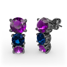 Ametist ve lab safir 925 ayar siyah rodyum kaplama gümüş küpe