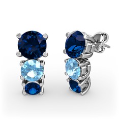 Scala Küpe - Lab safir ve akuamarin 14 ayar beyaz altın küpe #5x986w