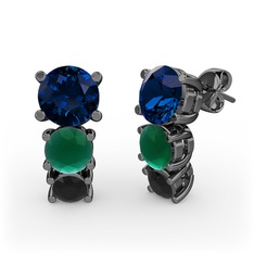 Scala Küpe - Lab safir, kök zümrüt ve siyah zirkon 925 ayar siyah rodyum kaplama gümüş küpe #5z6w2k