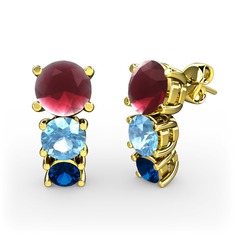 Scala Küpe - Kök yakut, akuamarin ve lab safir 14 ayar altın küpe #5z6zem