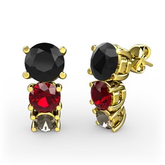 Scala Küpe - Siyah zirkon, garnet ve dumanlı kuvars 925 ayar altın kaplama gümüş küpe #607t35