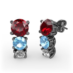 Garnet, akuamarin ve swarovski 925 ayar siyah rodyum kaplama gümüş küpe