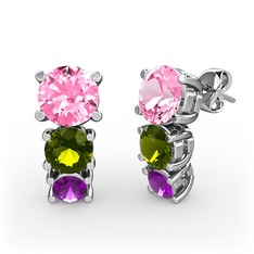 Scala Küpe - Pembe kuvars, peridot ve ametist 14 ayar beyaz altın küpe #62r1bt