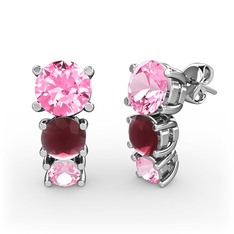 Pembe kuvars ve kök yakut 14 ayar beyaz altın küpe