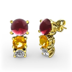 Scala Küpe - Kök yakut, sitrin ve beyaz zirkon 18 ayar altın küpe #67vnzn