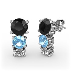 Scala Küpe - Siyah zirkon, akuamarin ve swarovski 8 ayar beyaz altın küpe #69lu0p