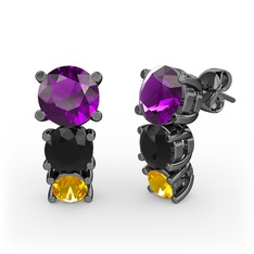 Scala Küpe - Ametist, siyah zirkon ve sitrin 925 ayar siyah rodyum kaplama gümüş küpe #6a8xdg