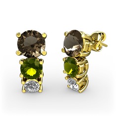 Scala Küpe - Dumanlı kuvars, peridot ve swarovski 14 ayar altın küpe #6ausyc