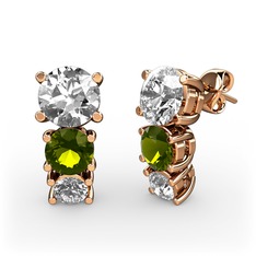 Scala Küpe - Pırlanta ve peridot 8 ayar rose altın küpe (1.22 karat) #6aykzp