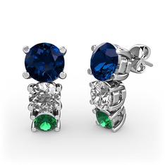 Lab safir, swarovski ve yeşil kuvars 925 ayar gümüş küpe