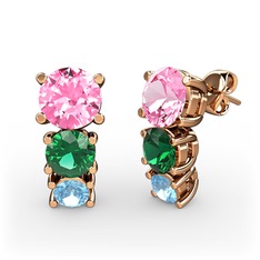 Scala Küpe - Pembe kuvars, yeşil kuvars ve akuamarin 18 ayar rose altın küpe #6in54g