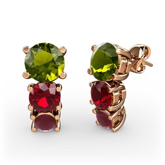 Peridot, garnet ve kök yakut 18 ayar rose altın küpe