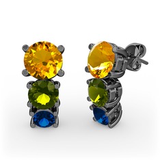 Scala Küpe - Sitrin, peridot ve lab safir 925 ayar siyah rodyum kaplama gümüş küpe #6ph1zi