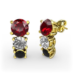 Scala Küpe - Garnet, swarovski ve siyah zirkon 925 ayar altın kaplama gümüş küpe #6qaer8