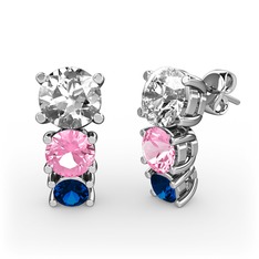 Scala Küpe - Swarovski, pembe kuvars ve lab safir 925 ayar gümüş küpe #6vmsjx