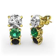 Scala Küpe - Swarovski, yeşil kuvars ve siyah zirkon 18 ayar altın küpe #6vmzar