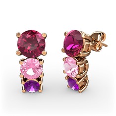 Rodolit garnet, pembe kuvars ve ametist 14 ayar rose altın küpe