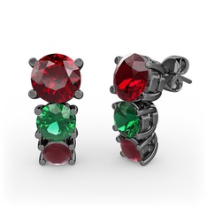 Scala Küpe - Garnet, yeşil kuvars ve kök yakut 925 ayar siyah rodyum kaplama gümüş küpe #77uhv8