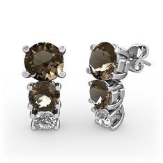 Scala Küpe - Dumanlı kuvars ve pırlanta 18 ayar beyaz altın küpe (0.22 karat) #7fizsl