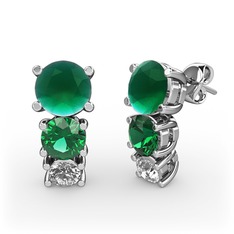 Scala Küpe - Kök zümrüt, yeşil kuvars ve beyaz zirkon 925 ayar gümüş küpe #7i2yaq
