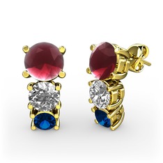 Scala Küpe - Kök yakut, swarovski ve lab safir 18 ayar altın küpe #7pbuso