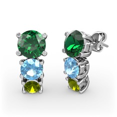 Scala Küpe - Yeşil kuvars, akuamarin ve peridot 14 ayar beyaz altın küpe #7qj8ef