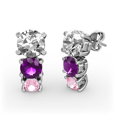 Scala Küpe - Pırlanta, ametist ve pembe kuvars 8 ayar beyaz altın küpe (1 karat) #7xcvpl