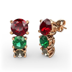 Scala Küpe - Garnet, yeşil kuvars ve dumanlı kuvars 18 ayar rose altın küpe #8387fd