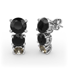 Scala Küpe - Siyah zirkon ve dumanlı kuvars 18 ayar beyaz altın küpe #8b8fm1