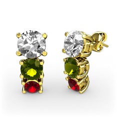 Scala Küpe - Pırlanta, peridot ve garnet 18 ayar altın küpe (1 karat) #8kdx77
