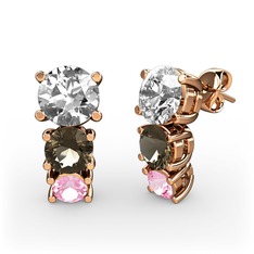 Scala Küpe - Swarovski, dumanlı kuvars ve pembe kuvars 14 ayar rose altın küpe #8l8wm8