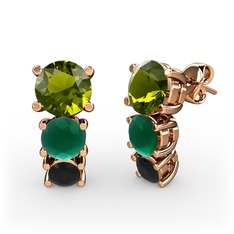 Peridot, kök zümrüt ve siyah zirkon 8 ayar rose altın küpe