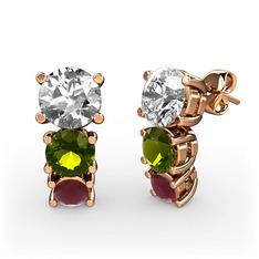 Swarovski, peridot ve kök yakut 14 ayar rose altın küpe