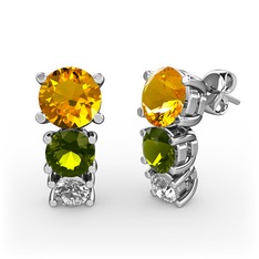 Scala Küpe - Sitrin, peridot ve pırlanta 14 ayar beyaz altın küpe (0.22 karat) #8z8qpi