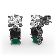 Scala Küpe - Pırlanta, siyah zirkon ve kök zümrüt 925 ayar siyah rodyum kaplama gümüş küpe (1 karat) #98z7wm