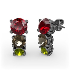Scala Küpe - Garnet, dumanlı kuvars ve peridot 925 ayar siyah rodyum kaplama gümüş küpe #9apeet