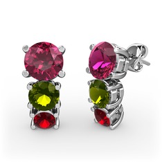 Scala Küpe - Rodolit garnet, peridot ve garnet 8 ayar beyaz altın küpe #9d34pc