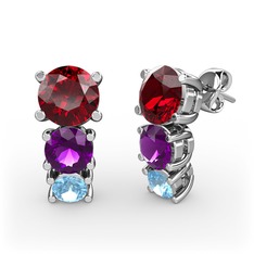 Scala Küpe - Garnet, ametist ve akuamarin 14 ayar beyaz altın küpe #9eai02