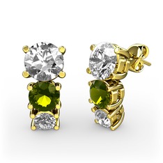 Scala Küpe - Pırlanta, peridot ve swarovski 8 ayar altın küpe (1 karat) #9gztqr