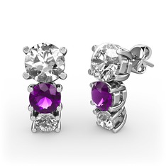 Scala Küpe - Swarovski, ametist ve beyaz zirkon 14 ayar beyaz altın küpe #9q97ur