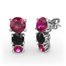 Rodolit garnet ve siyah zirkon 14 ayar beyaz altın küpe