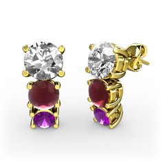 Swarovski, kök yakut ve ametist 14 ayar altın küpe